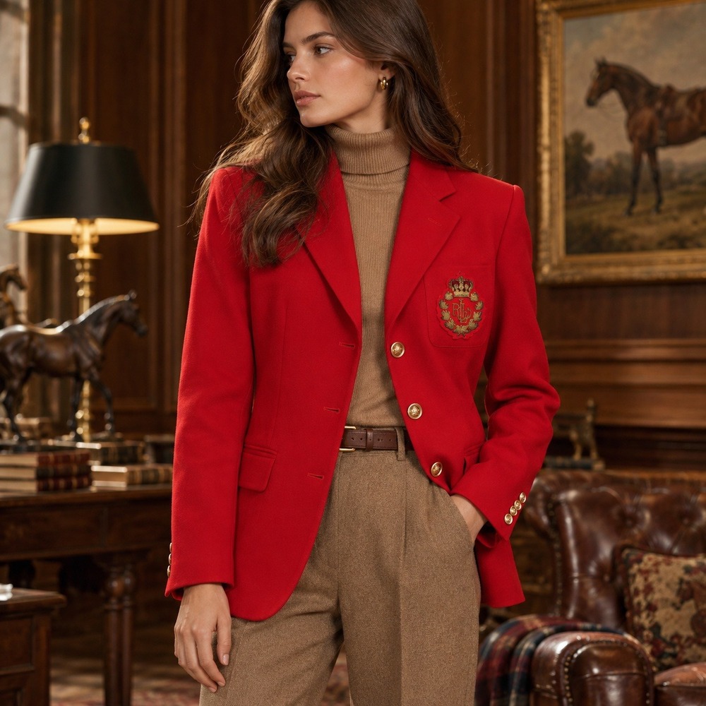 Vintage Lauren Ralph Lauren Red Crest Blazer Made USA Heritage Prep Women 4